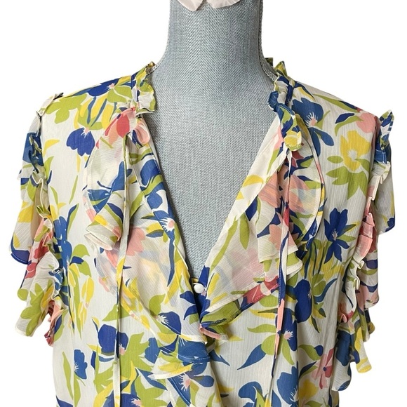 Laurel Ralph Lauren Floral Ruffle-Trim Georgette Blouse size XL Black Label - Picture 5 of 11